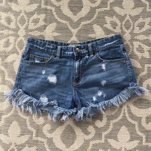 Free People Distressed Raw Hem Shorts